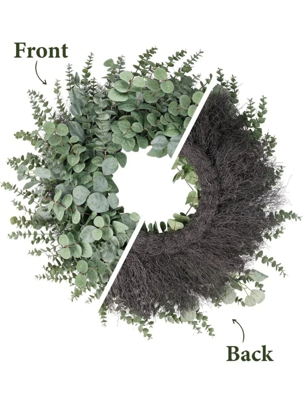 26 Inch Large Eucalyptus Boxwood Wreath - Gray Green Leafy Decor for All Seasons